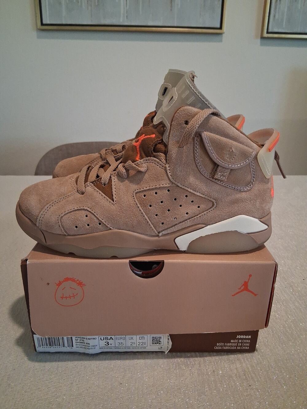Nike Air Jordan 6 Retro SP Travis Scott British Khaki PS DH0693-200 Size 3Y Kids